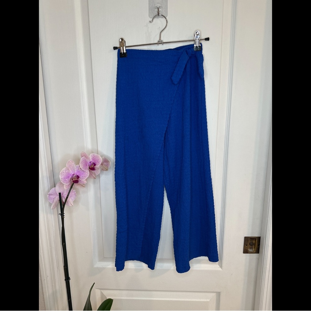 Zara Kids Blue Wrap Trousers Wide Leg Pants (8)
